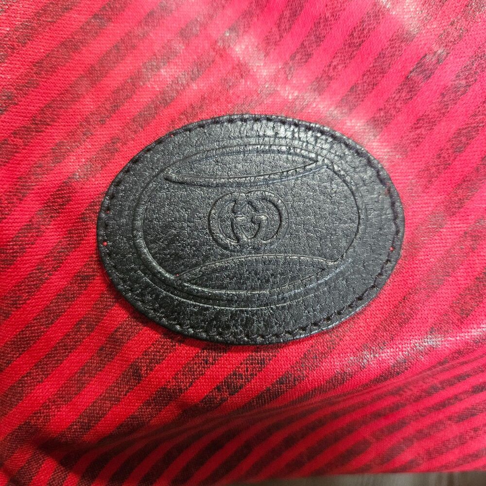 Gucci XL Travel Tote Red & Black Stripe Vintage 90s Weekender Bag w/ Pouch, Rare - Picture 7 of 14